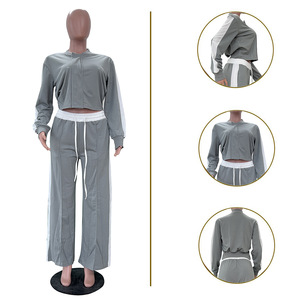 ชุดเซ็ต 2 ชิ้น เสื้อแขนยาวแต่งขอบถักสไตล์ลำลองสำหรับผู้หญิง ฤดูใบไม้ร่วง/ฤดูหนาว พร้อมกางเกงขายาวทรงกว้าง สปอร์ต แฟชั่น - Product Image 6