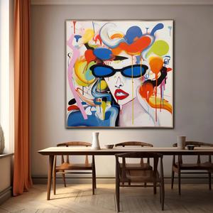 Decoración del Hogar, Arte Mural, Cuadro Divertido de Arte Pop con Personaje con Gafas de Sol, Pintura Abstracta al Óleo sobre Lienzo Acrílico, Pintura Hecha a Mano - Product Image 3