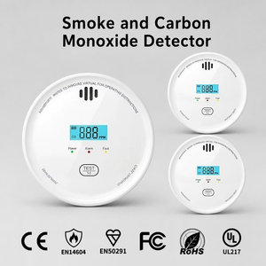 Détecteur <span class=keywords><strong>de</strong></span> fumée et <span class=keywords><strong>de</strong></span> CO sans fil <span class=keywords><strong>interconnecté</strong></span> EN14604, alarme incendie combinée avec avertissement sonore et lumineux et écran LCD pour la sécurité des usines - Product Image 1