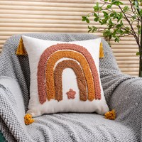 Amity INS Boho Rainbow Embroidery Tassel Sofa Bed Pillow Cover For Home Decor 18x18 Inch Cushion Cover