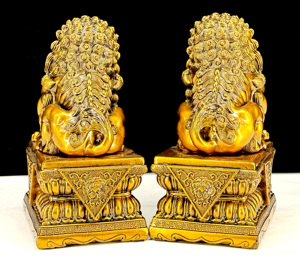 Decorazioni Feng Shui leoni <span class=keywords><strong>di</strong></span> colata in <span class=keywords><strong>oro</strong></span> una coppia <span class=keywords><strong>di</strong></span> leoni Desktop moderni ornamenti per la decorazione della casa in resina statua del <span class=keywords><strong>leone</strong></span> - Product Image 4