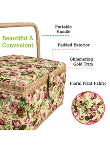 Kit de panier à <span class=keywords><strong>couture</strong></span> en bois personnalisable, boîte de rangement, organisateur, coffret cadeau, Noë<span class=keywords><strong>l</strong></span>, mariage, avec poignée, travaux d'aiguille, tissu artisanal - Product Image 2