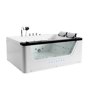 Baignoire moderne autoportante en acrylique avec fonction de trempage chauffée, jets de cascade, égouttoir-Design <span class=keywords><strong>d</strong></span>'angle intérieur pour 2 adultes, usage hôtelier - Product Image 1