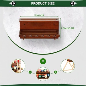 Wooden Wall Mounted Billiard Cue Rack With Ball Holder And Triangles For <b>Pool</b> Table <b>Accessories</b> - Product Image 5