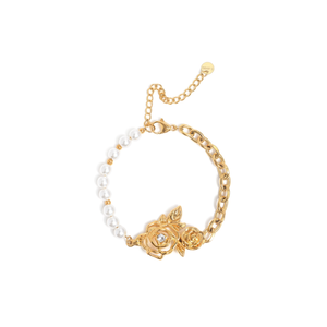 Bracelet à breloques tendance plaqué or en acier inoxydable 316L avec perles et motif rose - Product Image 2
