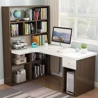 Bureau d'ordinateur en bois avec bibliothèque d'angle intégrée, design tout-en-un, surface en panneau à base de bois pour la maison, la chambre, le bureau d'étudiant