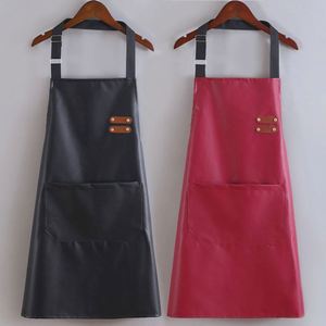 High-End Men's Women's Soft Leather PU Bib <b>Apron</b> Fashionable Waterproof Oil-Proof <b>Kitchen</b> Cooking Work Waist New Fashionable - Product Image 1