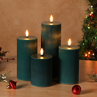 Ensemble de 4 bougies LED à flamme réelle 3D à piles de paraffine de Matti, télécommande, flamme vacillante, pilier vert, rayures