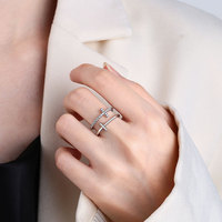 Crusade Bague en argent pur 925 pour filles, design double couche, style Ins