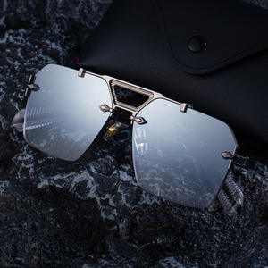 Lunettes de soleil polygonales sans monture pour hommes Cy-69361, protection UV400, monture en plastique et métal, verres en PC, couleur noire, protection solaire extérieure - Product Image 4