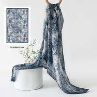 Écharpe longue en soie de mûrier imprimée Printemps-Été 2026, bleue, haut de gamme, artistique, vintage, florale, protection solaire, grand châle fin pour femme