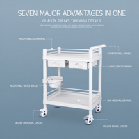 Chariot à instruments médicaux avec tiroirs en plastique ABS, 2 étagères latérales, verrouillable, roulettes, mobile, pour hôpital, clinique, traitement, 100 kg