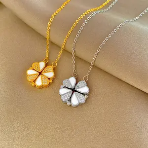 Vente en gros mode classique vintage coeur trèfle à quatre feuilles fleur collier pendentif en acier inoxydable pour les femmes