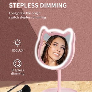 Miroir de maquillage LED rose mignon en forme de chat, rétroéclairé, en verre, pour salle de bain, à poser sur table - Product Image 4