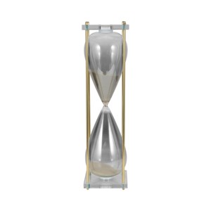 Elegante scultura a forma di clessidra in vetro e metallo, decorazione moderna per la casa, ideale per bagno, ufficio, soggiorno, mensola. - Product Image 1