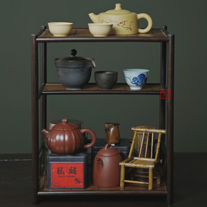 Plain-style tea stand, desktop antique display <b>shelf</b>, teapot <b>rack</b>, tea table Yixing teapot storage <b>rack</b>, retro tea room <b>shelf</b> - Product Image 3