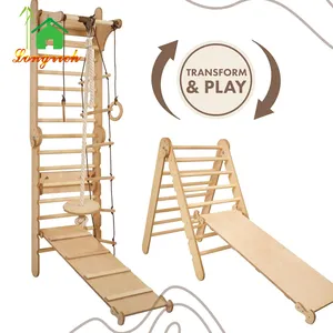 Montessori Wooden Swedish Wall Ladder Indoor Kids Gym Equipment In Home Playground Climbing Toys For Toddlers