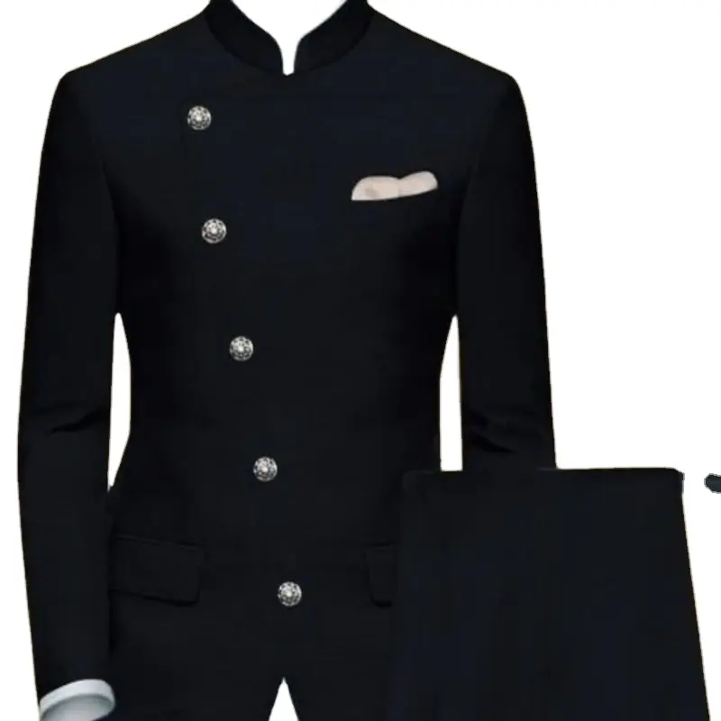 Black Stylish Men's 2 Pieces Stand Collar Tuxedo Suits Slim Fit Groom Best Man Evening Tailor Made Wedding for Man