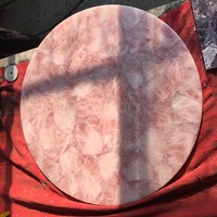 Dessus de table en cristal de marbre rose de pierres précieuses naturelles, grande dalle de quartz rose, tuile de pierre semi-précieuse rétroéclairée