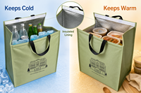 Sac isotherme personnalisé en PP non tissé vert sauge avec logo, réutilisable pour courses, doublure en feuille d'aluminium, fermeture Velcro
