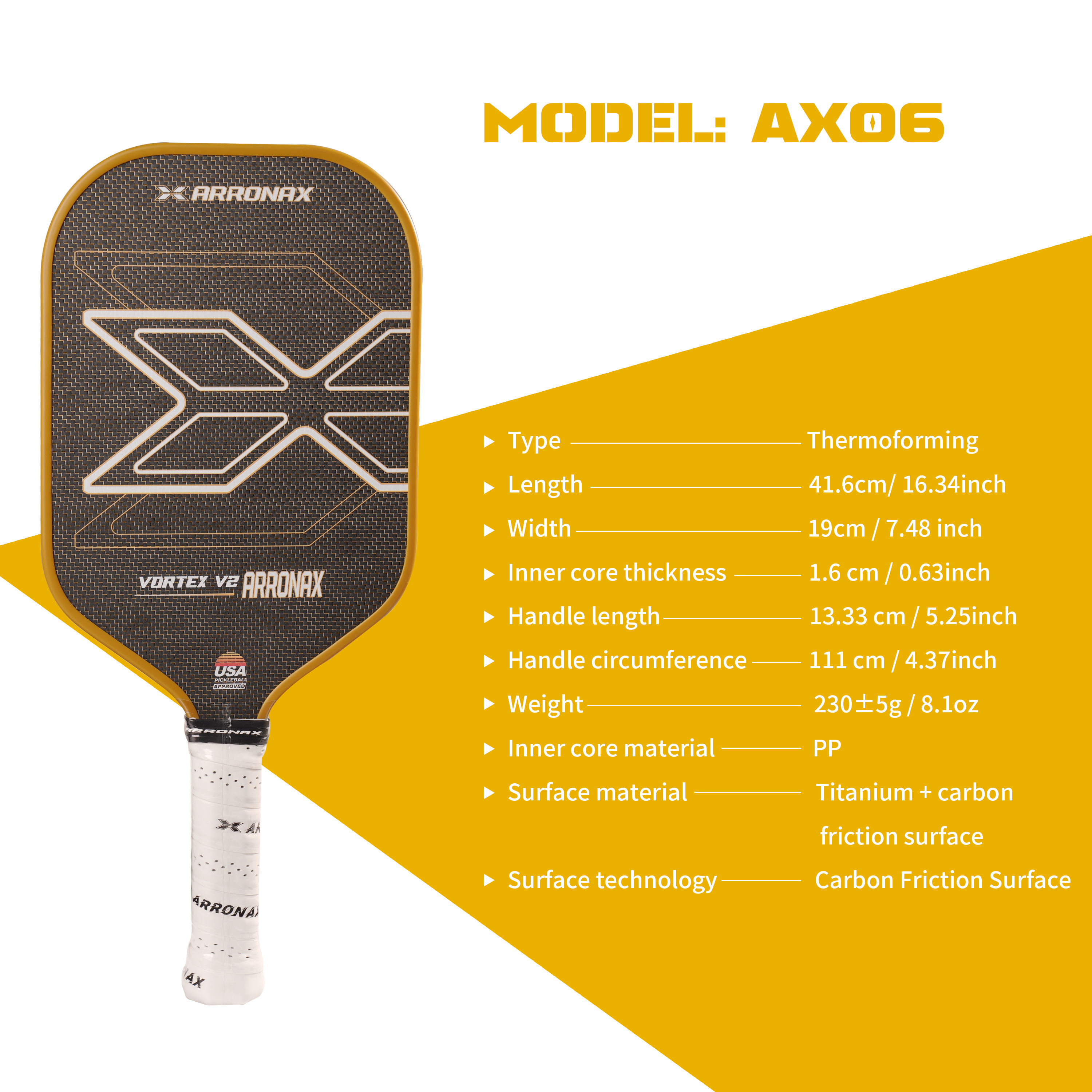ピックルボール パドル ARRONAX 18K生カーボンファイバー DForce