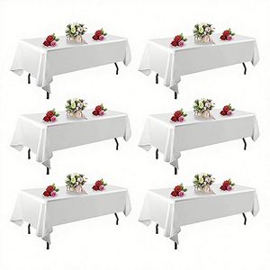 Pack Solid White Nonwoven Rectangular Tablecloths 6ft Stain Wrinkle Resistant Washable Polyester Customizable for - Product Image 2