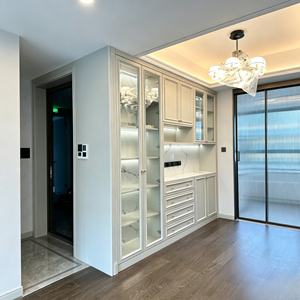 Meuble mural à vin multifonctionnel en bois massif, style américain moderne, finition mate, avec éclairage LED, pour salon éco-responsable - Product Image 1