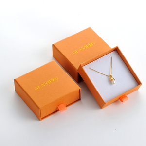 Custom Gold Logo Luxury <b>Orange</b> Jewelry Box with White Foam Insert Sliding Drawer for Earrings Necklace OEM ODM Wholesale - Product Image 1