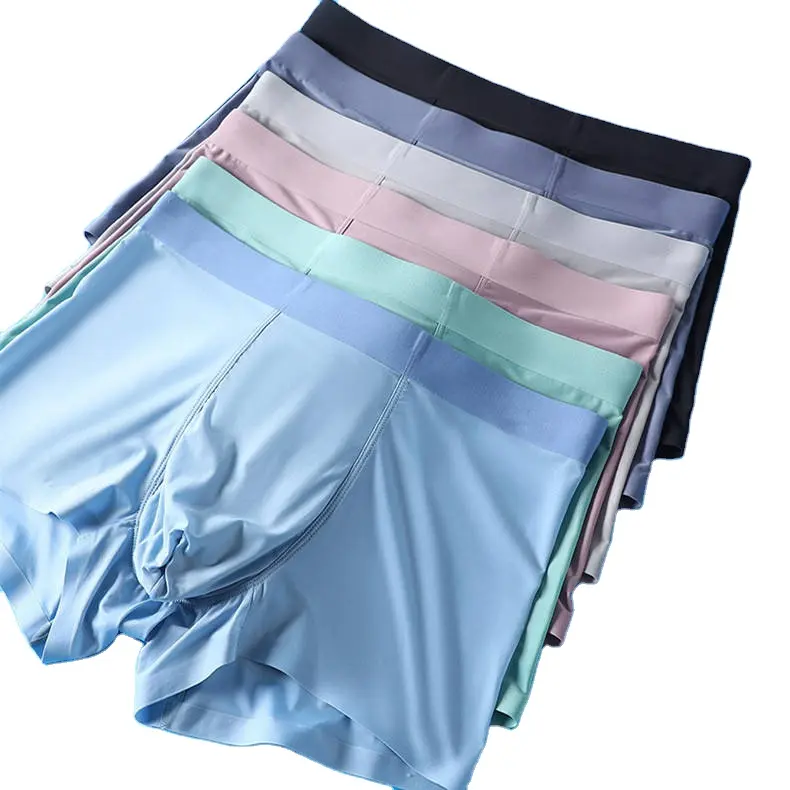 กางเกงชั้นในบ็อกเซอร์สำหรับผู้ชายกางเกงในผ้าไหมน้ำแข็งกางเกงในบ็อกเซอร์บางไร้รอยต่อ
