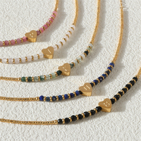 Collier en acier inoxydable imperméable à l'eau à la mode avec pendentif en pierre naturelle en forme de cœur Bijoux pour femmes Choker