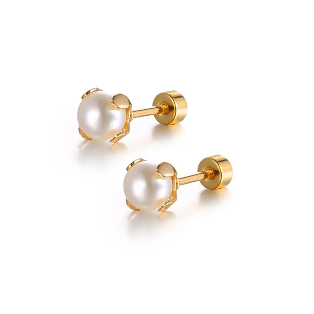 wholesale high quality tiny stainless steel imitation pearl bead charm flatback stud earring unisex china manufacturer supplier