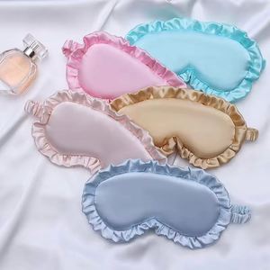 Hot Selling Fashion Double Sided Satin Customizable <b>Light</b> Blackout <b>Sleep</b> Eye Mask for Girls Cute Lace Ruffles Flower - Product Image 3