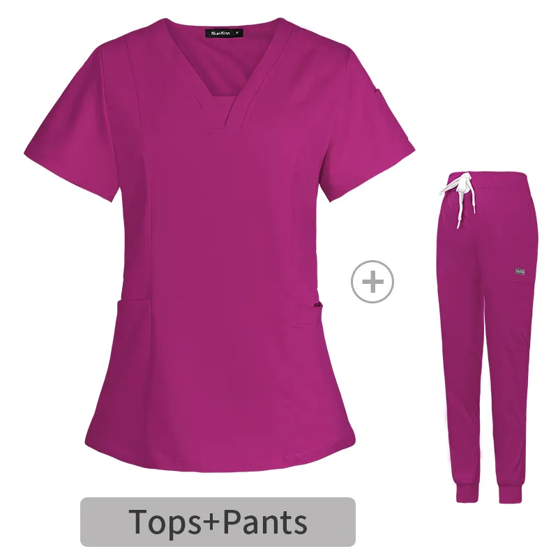 Short Sleeve Tops Jogger Pants Uniform Women Scrub Set Salon Uniform Ladies SPA Nursing Scrubs Verified Women Scrubs Uniform