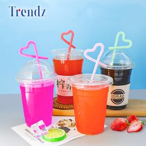 Trendz 사용자 정의 로고 일회용 투명 콜드 커피 컵 생분해 성 PLA 16oz 뚜껑이있는 아이스 커피 밀크 쉐이크 슬러시 용 플라스틱 컵 - Product Image 1