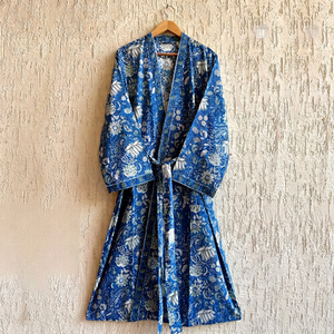 Bata Kimono Larga Informal de Manga Larga con Cuello en V, Estampado Floral, Tejida a Mano, 100% Algodón, de Secado Rápido, para Mujer, para la Playa - Product Image 1