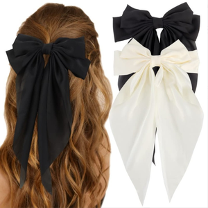Diskon besar jepit rambut pita Satin merah muda elegan jepit rambut pita Satin panjang dengan Aksesori jepit rambut busur anak perempuan logam - Product Image 6