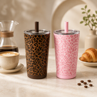 Gobelet isotherme en acier inoxydable de 14 oz et 20 oz avec paille, grande capacité, tasse de voyage pour le bureau et l'extérieur, anti-fuite