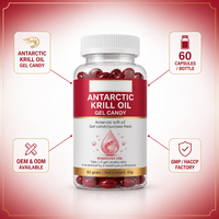 Complément Alimentaire Vitamines avec Astaxanthine et Huile de Krill de l'Antarctique Bonbons Gommeux 60 Unités pour Adultes 2 Doses Durée de Conservation 24 Mois