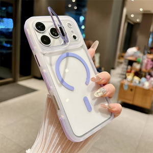 เคสโทรศัพท์แบบใสพร้อมขาตั้งแม่เหล็กสำหรับ iPhone 17 16 15 14 Pro Max  ฝาหลัง PC  ขอบกันกระแทกแบบด้าน  ดีไซน์ไล่เฉดสี - Product Image 3