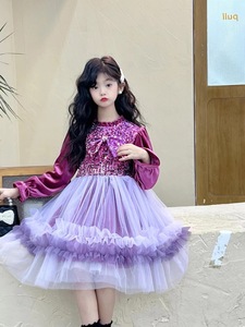 2024 personalizado nuevo estilo primavera y otoño falda niña princesa ropa manga larga y <span class=keywords><strong>estrella</strong></span> lentejuelas vestido de tul - Product Image 4