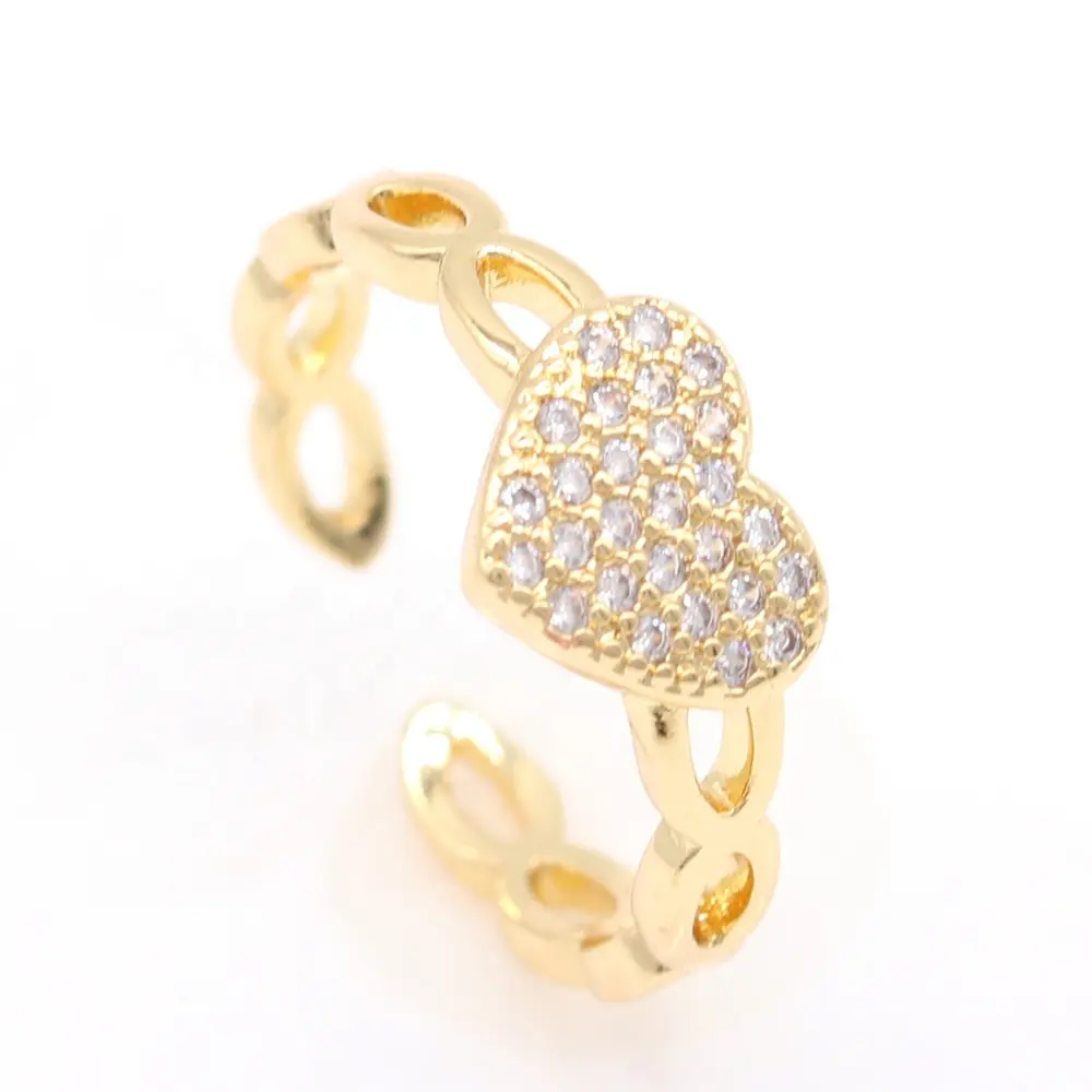 خاتم نسائي بتصميم بسيط مطلي بالذهب مرصع بأحجار الزركونيا مع خاتم من الماس الصناعي صغير للنساء