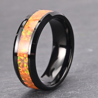8mm Noir Couleur Hypoténuse Conception Mode Opale De Feu Bande De Fiançailles Tungstène Opale Pierre Anneau Lune Opale Anneau