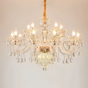 Lampu gantung kristal emas Modern, lampu kristal gantung besar untuk ruang tamu kamar tidur Villa Hotel hall