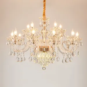 Lustre suspendu en cristal doré au design moderne de luxe, luminaire décoratif d'intérieur, idéal pour un salon, une chambre à coucher, une Villa, un hôtel, un hall