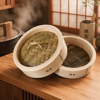 Cuiseur vapeur à 2 niveaux en bambou naturel d'Asie pour Bao Bun, Dim Sum et riz