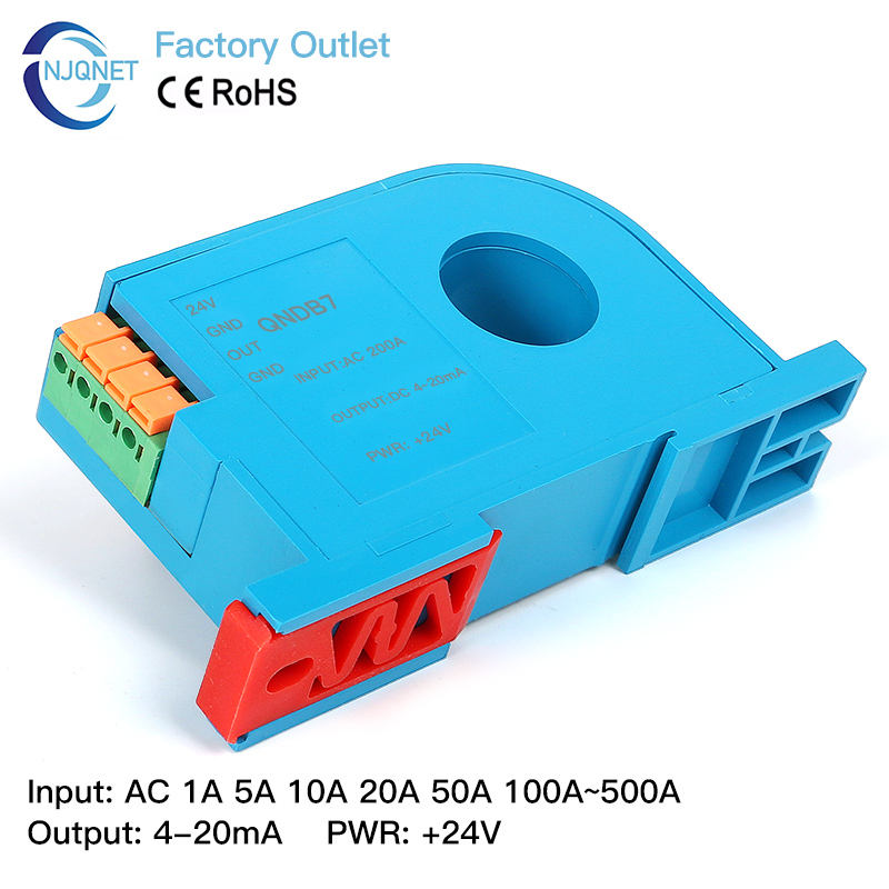 AC Current Transmitter 4-20mA QNDB7 5A 10A 20A 50A 100a 200a 4 20mA Current Transducer Factory Price Current Sensor 420mA