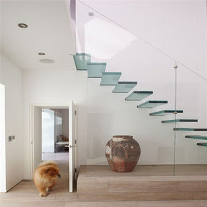 Escaliers droits d'intérieur de style moderne <span class=keywords><strong>Escalier</strong></span> flottant d'appartement populaire avec marche en verre feuilleté d'origine - Product Image 6