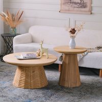 Ensemble de tables basses gigognes en bois de pin massif, plateau géométrique, pieds sculptés cannelés, style Wabi moderne, table d'appoint pour salon