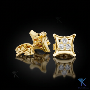 ต่างหูเพชรทรงสี่เหลี่ยมเว้าแบบฝังเพชร 3 เม็ด ทองคำแท้ 14K 18K ดีไซน์คลาสสิกสำหรับผู้หญิง ของขวัญวันครบรอบแต่งงาน - Product Image 1