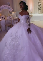 Nouvelle Arrivée 2026 Robe de Mariée de Luxe Africaine Tendance, Épaules Dénudées, Manches Longues, Perlée Brillante, en Dentelle, Coupe Princesse avec Longue Traîne